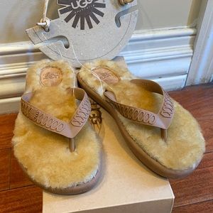 UGG Girls Fur Sole Flip Flops- Brand New/Chestnut/Size 13